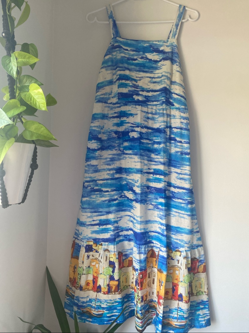 Blue & White Watercolor Print Midi Sundress